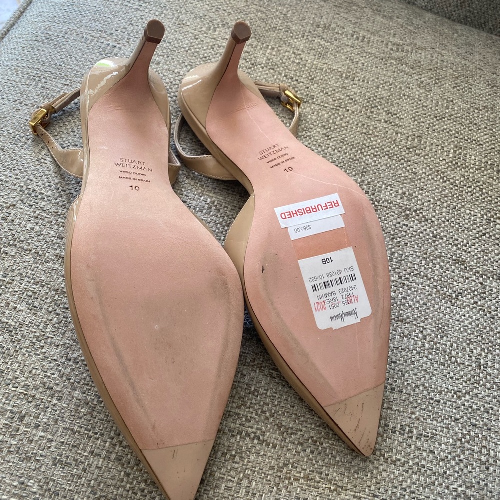 Patent nude sling back heels
